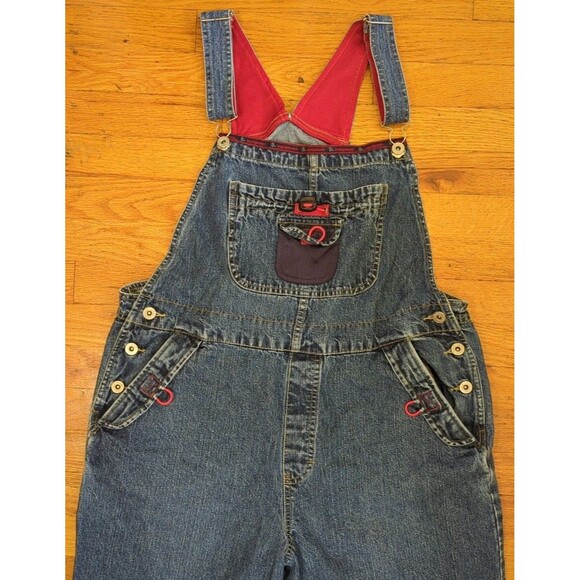 BUM Equipment Baggy Overalls Y2K HipHop Style VTG 90s SpellOut Blue Denim Sz XL - Picture 3 of 10
